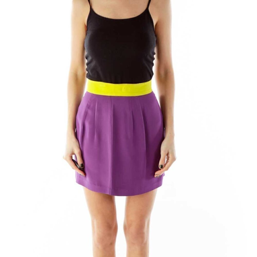Naven Purple Yellow Silk Mini Skirt